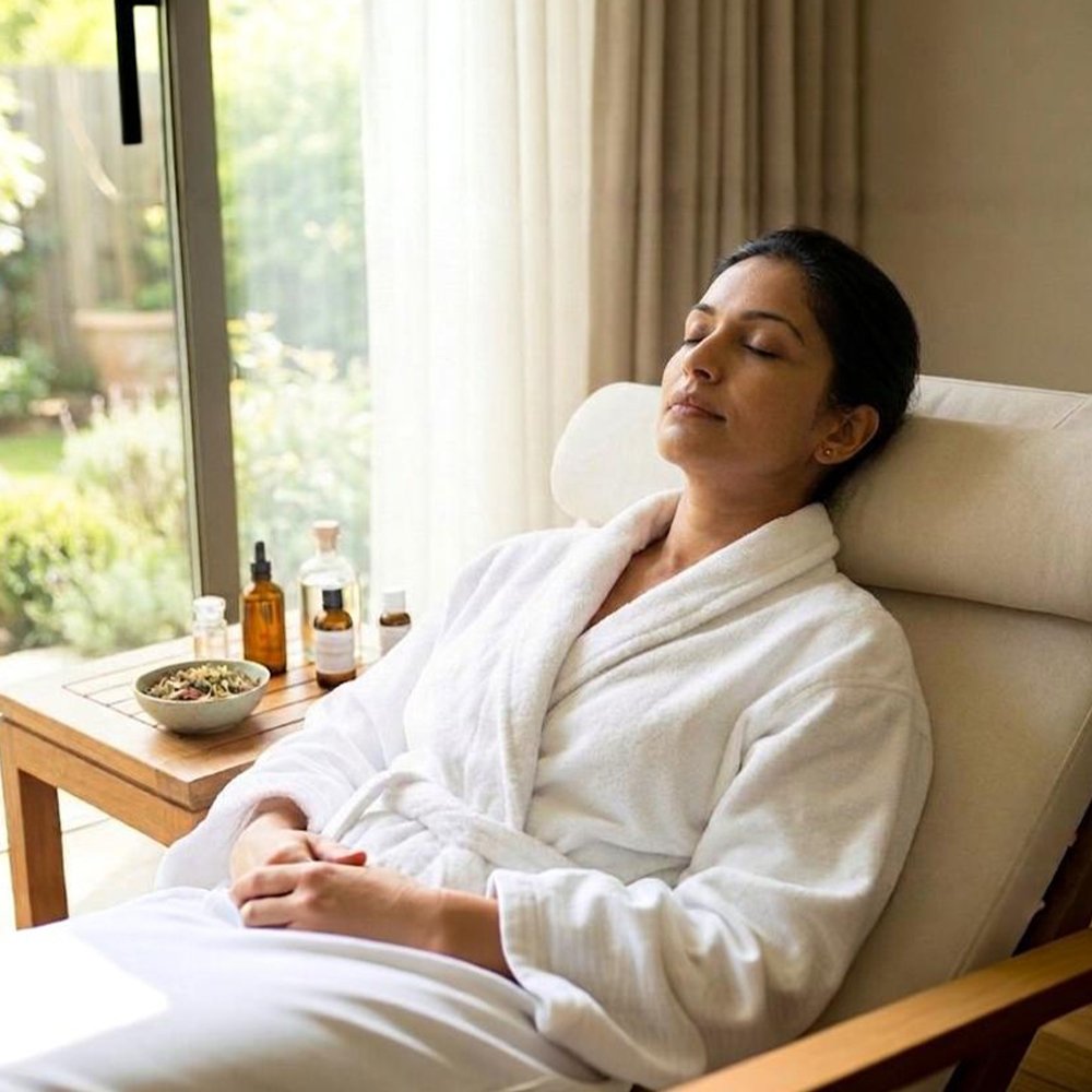 Spa setup with candles and towel